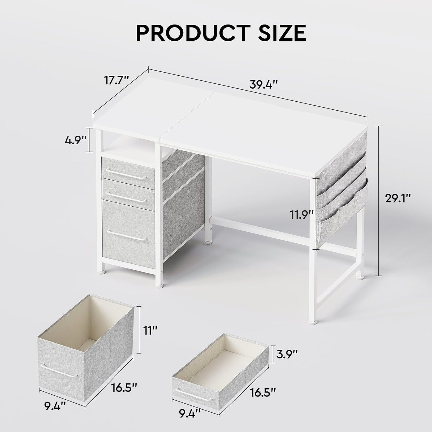 Ｍａｉｈａｉｌ Maihail Small Desk with Drawers, 40 inch Computer Desk with Shelves, Writing Desk with Storage, Small Office Desk with Metal Frame, White