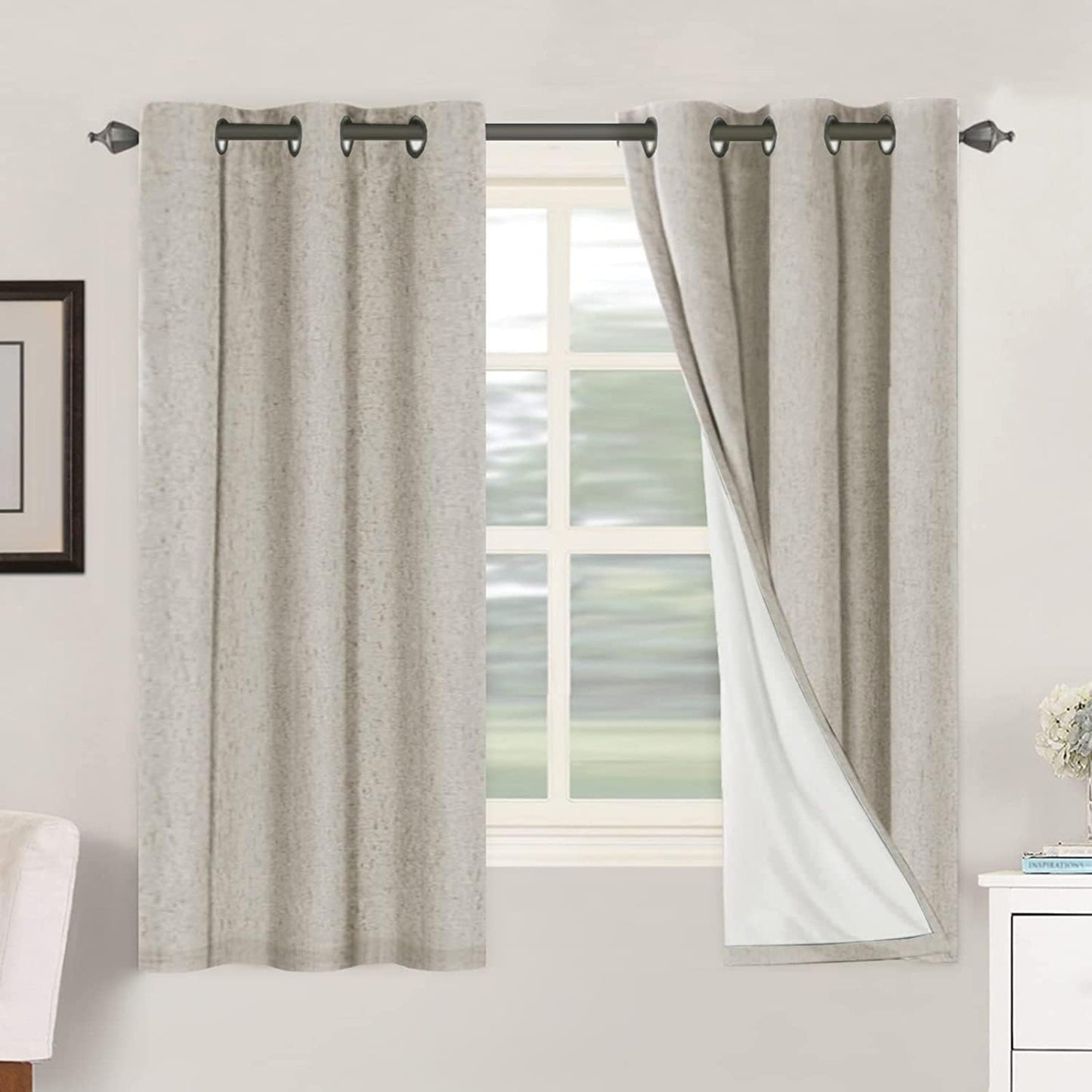 H.VERSAILTEX Primitive Linen Curtains 100% Blackout Curtain Drapes Burlap Fabric Curtains with White Thermal Insulated Liner, Grommet Top Drapes Living Room/Bedroom (2 Panels, 42 x 63 Inch, Stone)