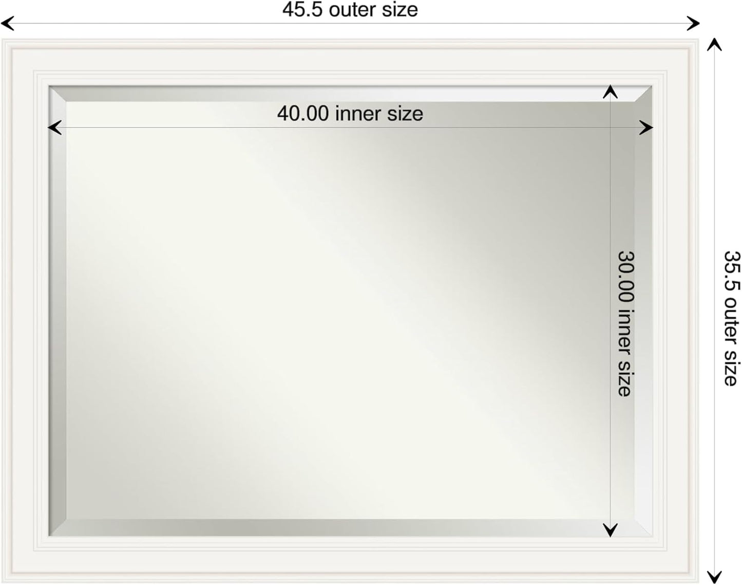 Amanti Art White Bathroom Mirror for Over Sink, 36x46 Ridge White Rectangle Vanity Mirror, X-Large Traditional Frame, Hangs Horizonally and Vertically, Bathroom Wall Decor, Beveled Edge from WI, USA