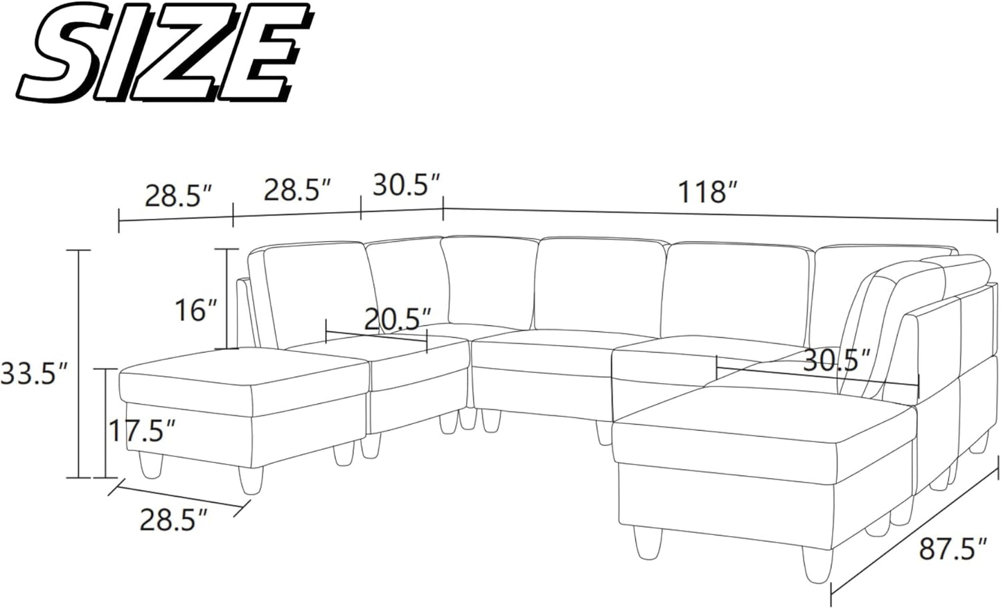 U Shaped Sectional Couch, Convertible Modular Sectional Sofa with Ottomans, 8 Seat Comfy Corner U Shaped Couch Lounge Modern Modular Couches for Living Room Apartment, Blue