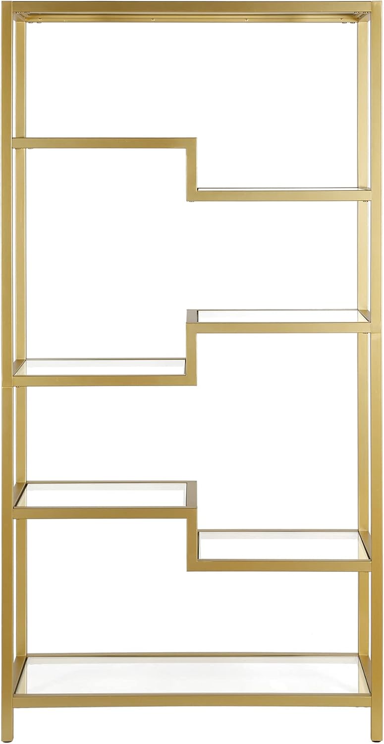 Henn&Hart 68" Tall Rectangular Bookcase in Brass, for Home Office, Living Room