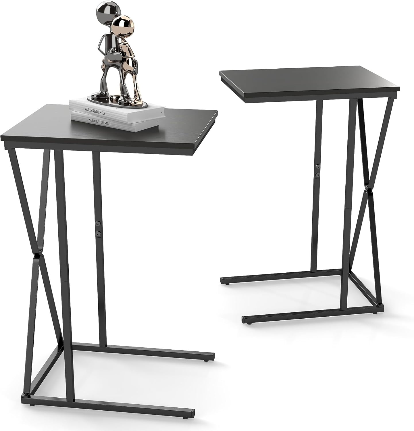 Manora TV Trays Set of 2, C Shaped End Table for Couch, Slide Under Couch Table for Small Space, Living Room or Bedroom, Black