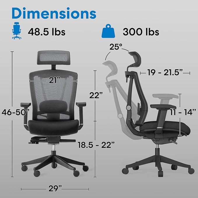 Autonomous ErgoChair Pro Ergonomic Office Chair Foam Black & White Adjustable Lumbar Support, Rolling Swivel - Home Office Desk Chairs with Wheels and Arms - Ergonomic Desk Chair Comfy for Gaming