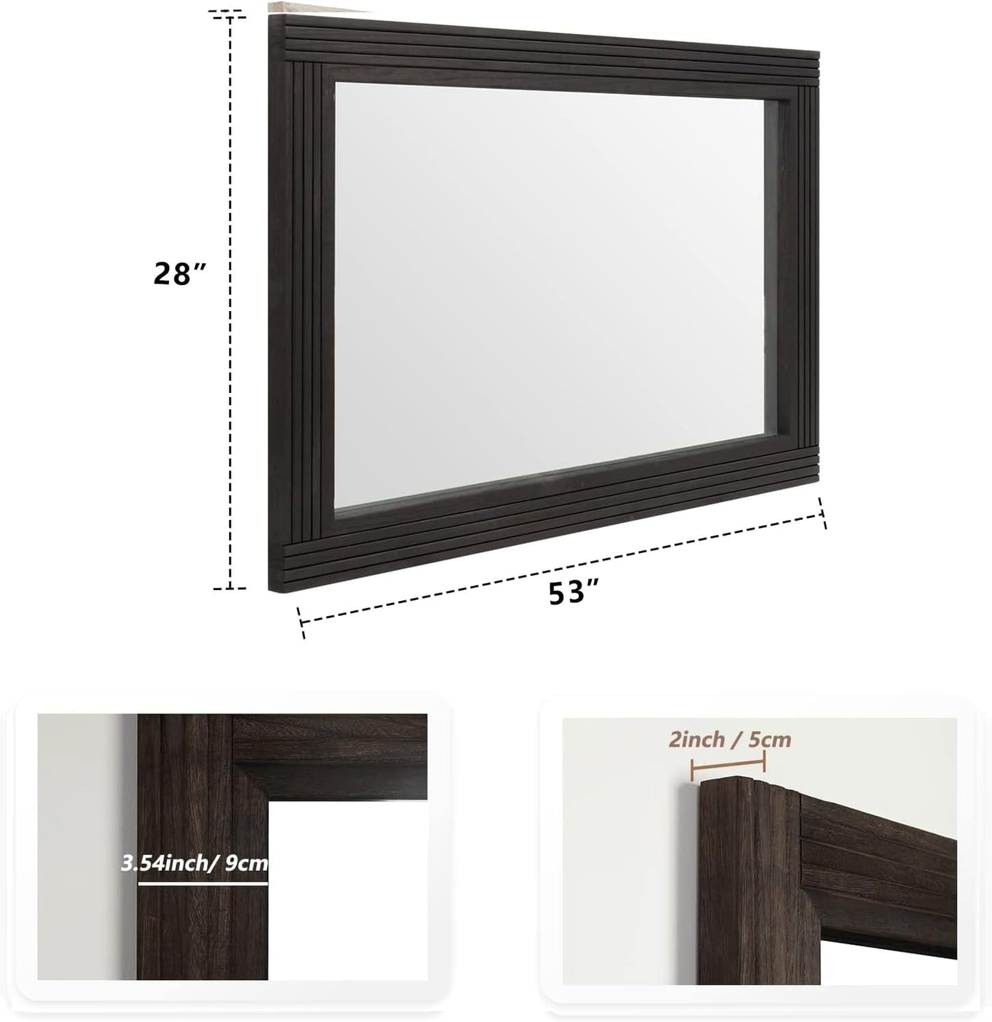 YOSHOOT Hand-Made Wooden Spliced Wall Mirror for Bathroom, Rustic Farmhouse Vanity Mirror, Décor Wall Art, Solid Wood Frame, Vertical or Horizontal Hanging, 53" x 28", Black