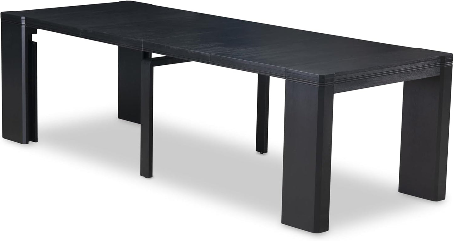 X12X1-0C6-24 14-pc Modern Dining Room Table Set a Rectangular Dining Table with a coffee Table and 12 Black Polyester Stackable Chair, 39x120 Inch, Wire Brushed Black