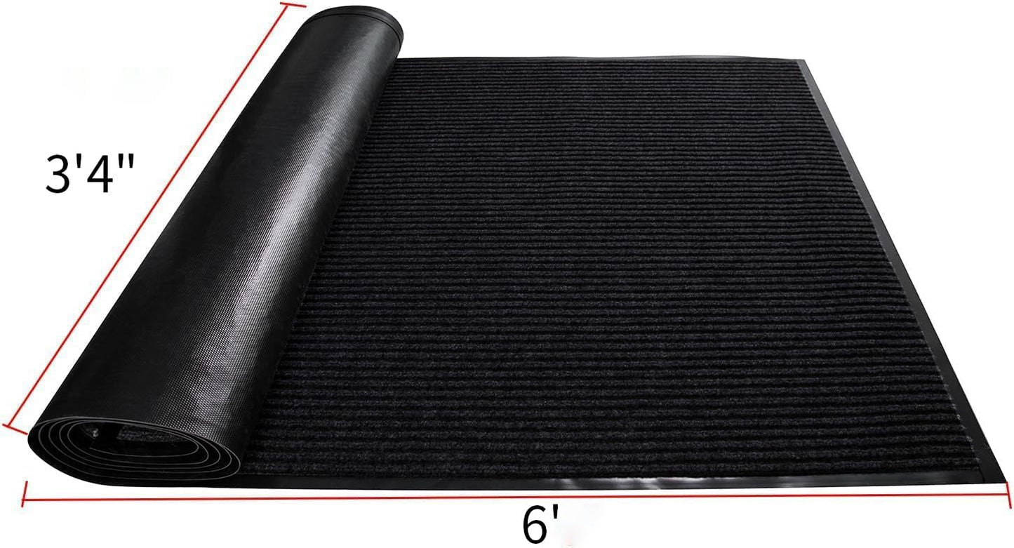 TANYOYO 3' X 6' Commercial Grade Door Floor Mat Brush Step Entrance Mat Vinyl Backed Utility Doormat Heavy Duty Floor Rugs Commercial Outdoor Carpet Indoor Entrance Mat，Black