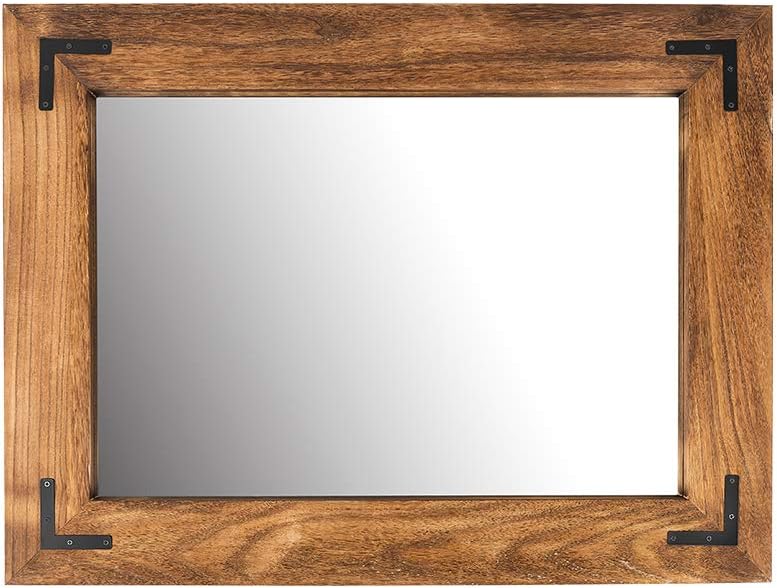 YOSHOOT Rustic Wooden Framed Wall Mirror, Natural Wood Bathroom Vanity Mirror for Farmhouse Decor, Vertical or Horizontal Hanging, 32" x 24", Brown