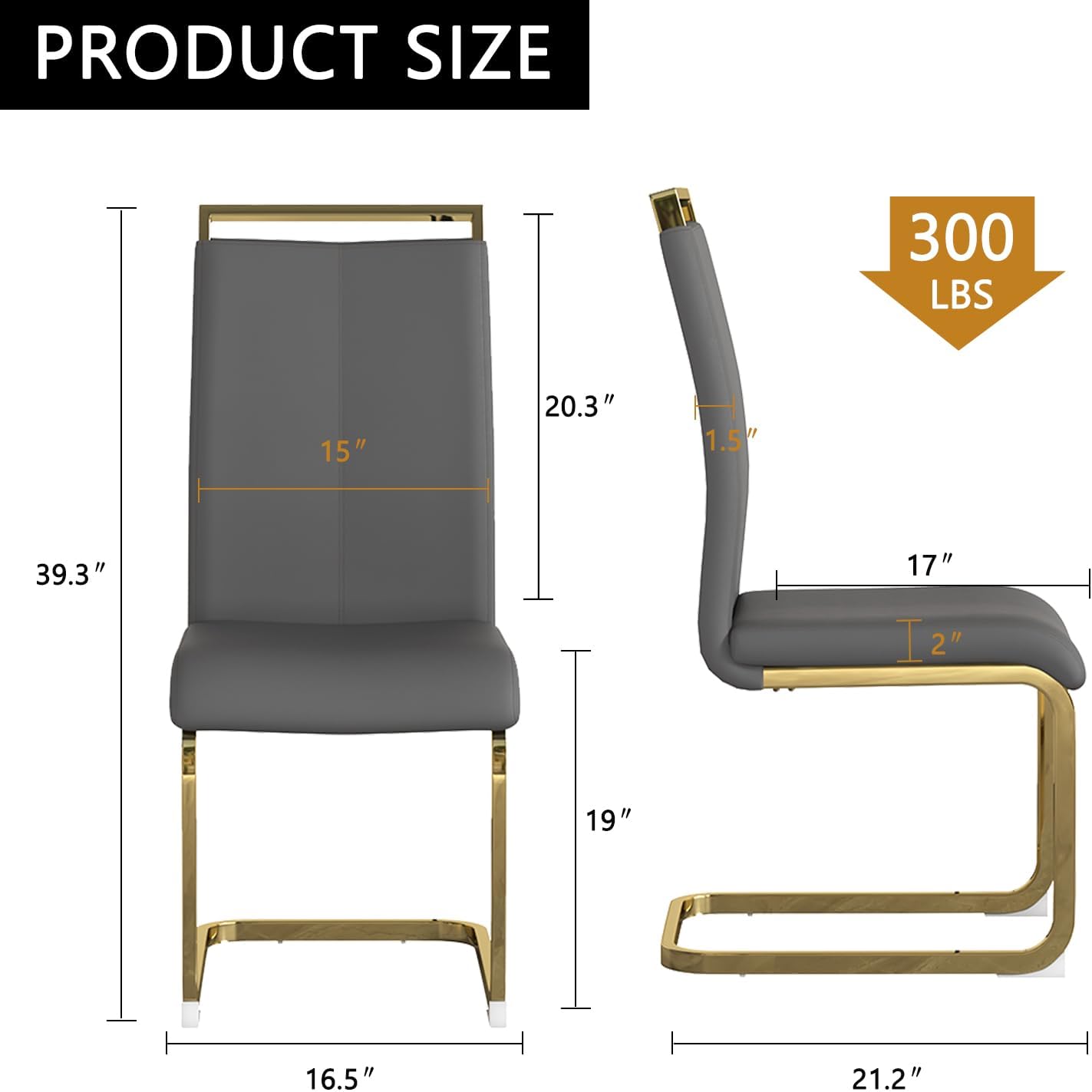 Modern Dining Chairs Set of 6,High Back Grey Kitchen Chairs,Faux Leather Side Chair with Gold Plated Metal Legs,Easy to Clean Upholstered Dining Chairs,Ideal for Living Room(Gold Leg)