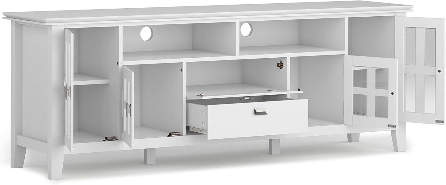 SIMPLIHOME Artisan SOLID WOOD 72 Inch Wide Contemporary TV Media Stand in White for TVs up to 80 Inches, For the Living Room and Entertainment Center