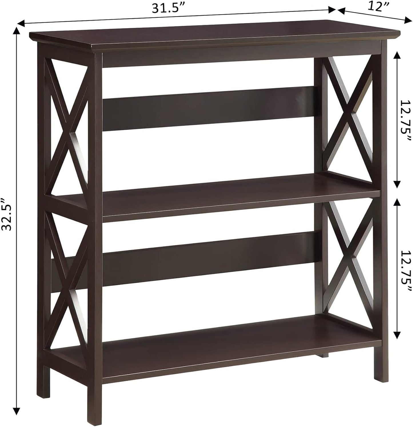 Convenience Concepts Oxford 3 Tier Bookcase, Espresso