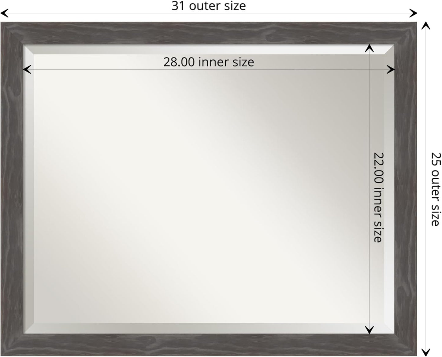 Amanti Art Grey Wall Mirror 25x31 Woodridge Rustic Grey Rectangle Bathroom Mirror for Wall Decor Living Room, Large Rustic Farmhouse Wood Frame, Hangs Horizonally and Vertically, Bathroom Decor