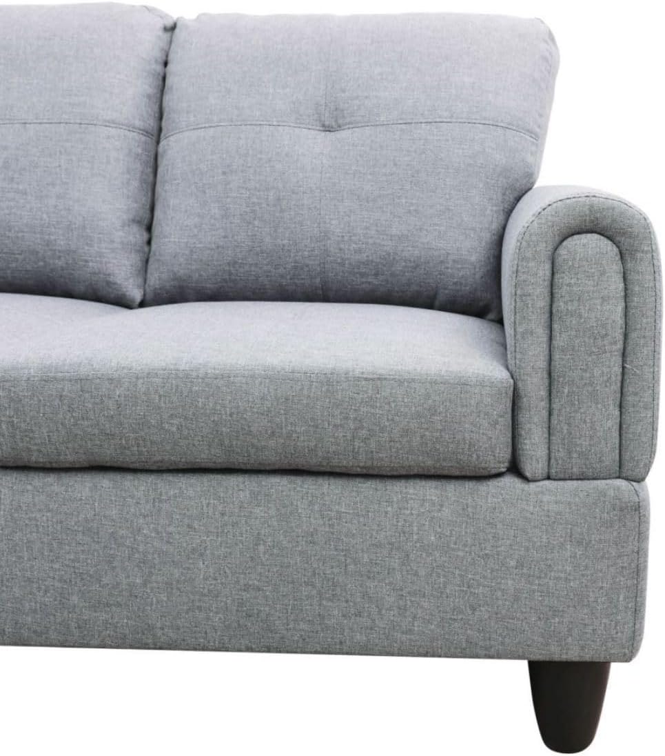Grey-1 L-Shaped 3-Piece Linen Sofa with Storage Ottoman Set, Sectional Couch Sofa Set for Living Room, Office, Small Space
