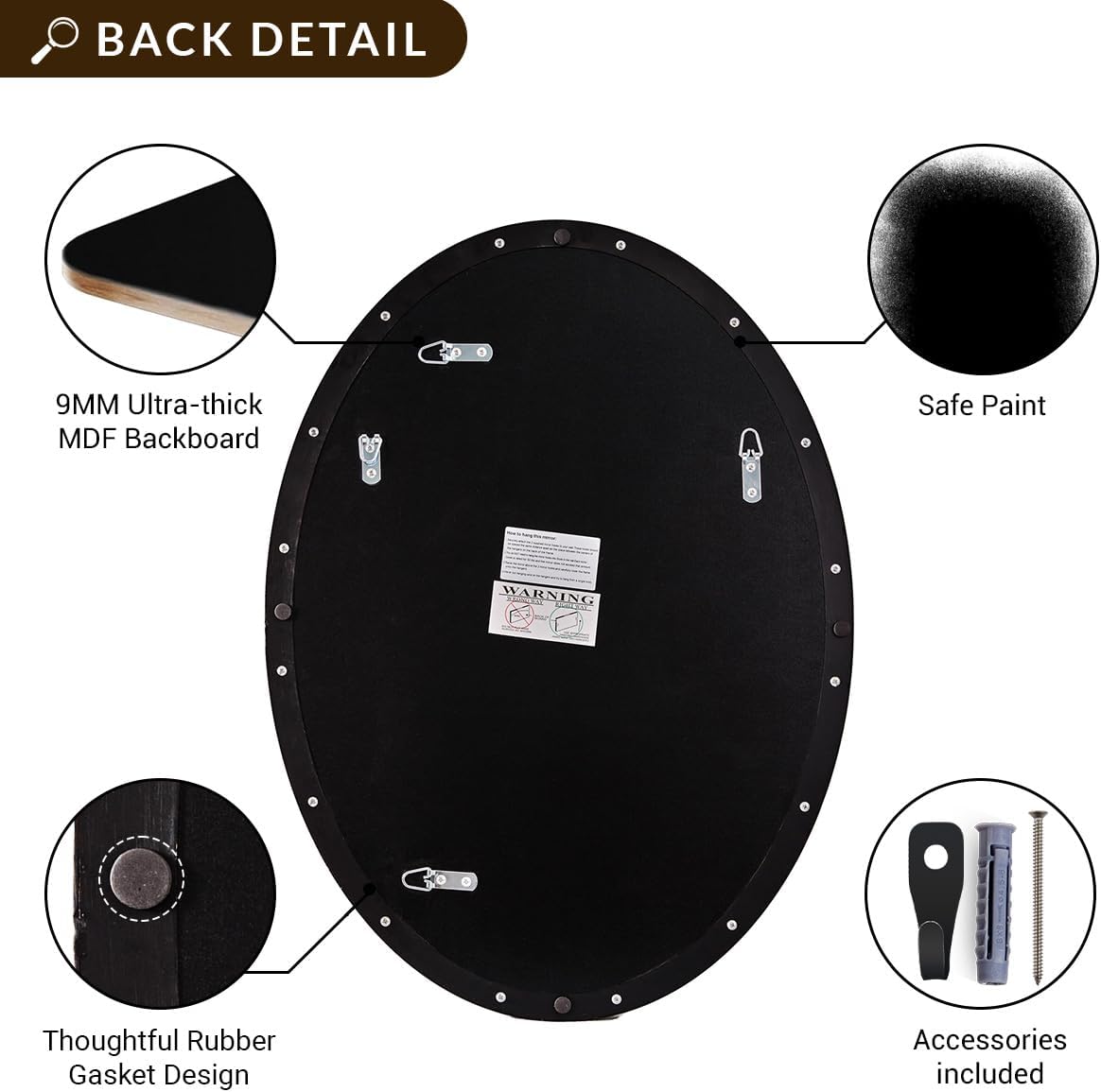ANDY STAR Bronze 22x30 Oval Bathroom Mirror, Sturdy Stainless Steel Frame, Anti-Scratch Glass, Modern Brushed Bronze Finish, Easy Wall Mount