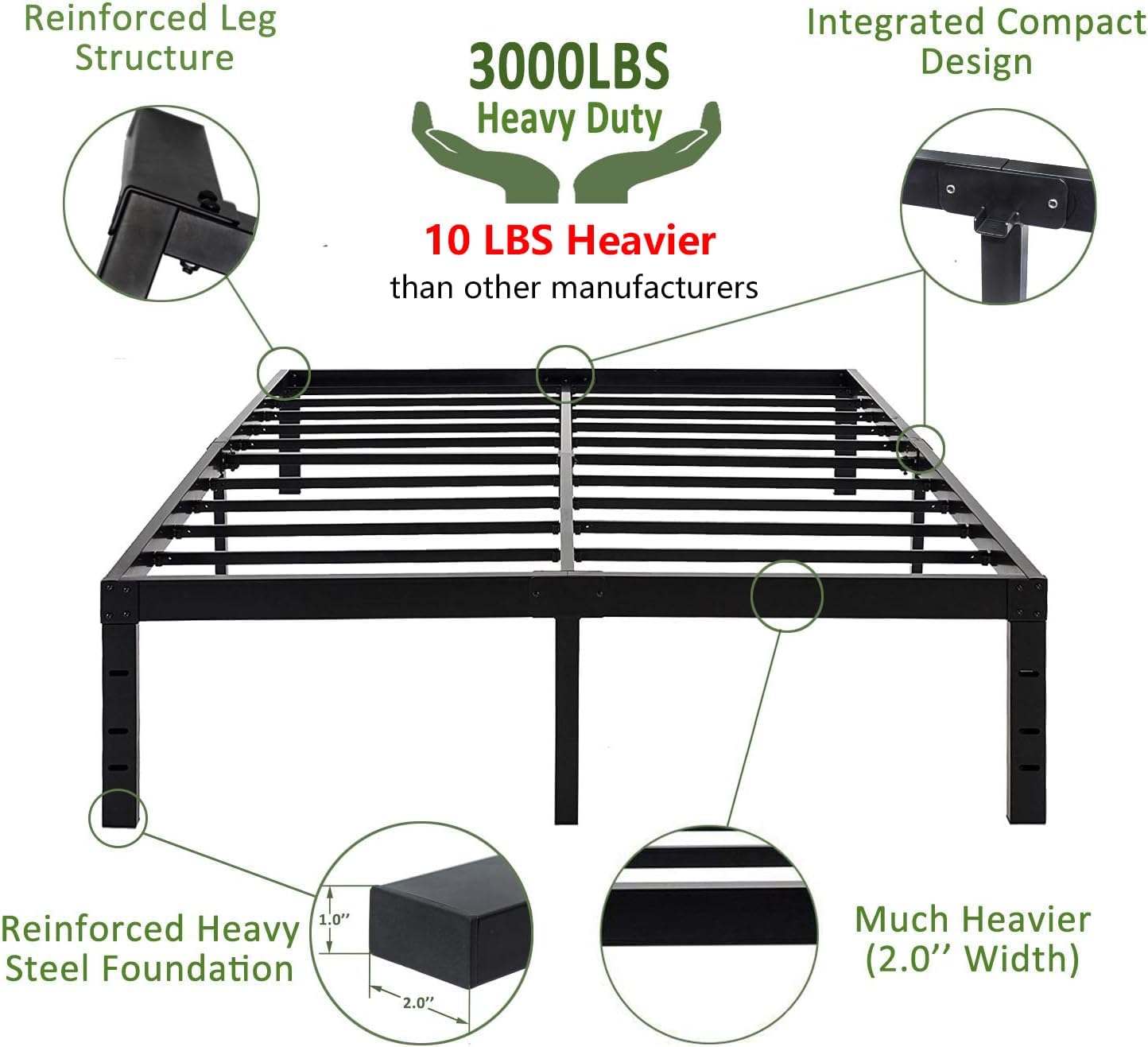 45MinST 18 Inch Platform Bed Frame/Easy Assembly Mattress Foundation / 3000lbs Heavy Duty Steel Slat/Noise Free/No Box Spring Needed,King