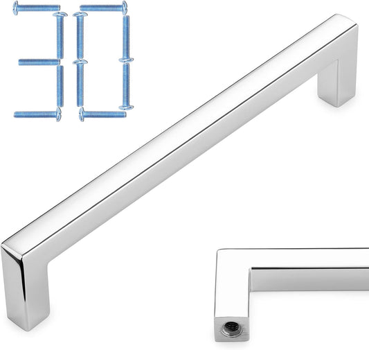 KOOFIZO 30-Pack Solid Square Bar Cabinet Handle - Chrome Furniture Pull, 5 Inch/128mm Screwhole Distance for Kitchen Cupboard Door, Bedroom Dresser Drawer, Bathroom Wardrobe Hardware