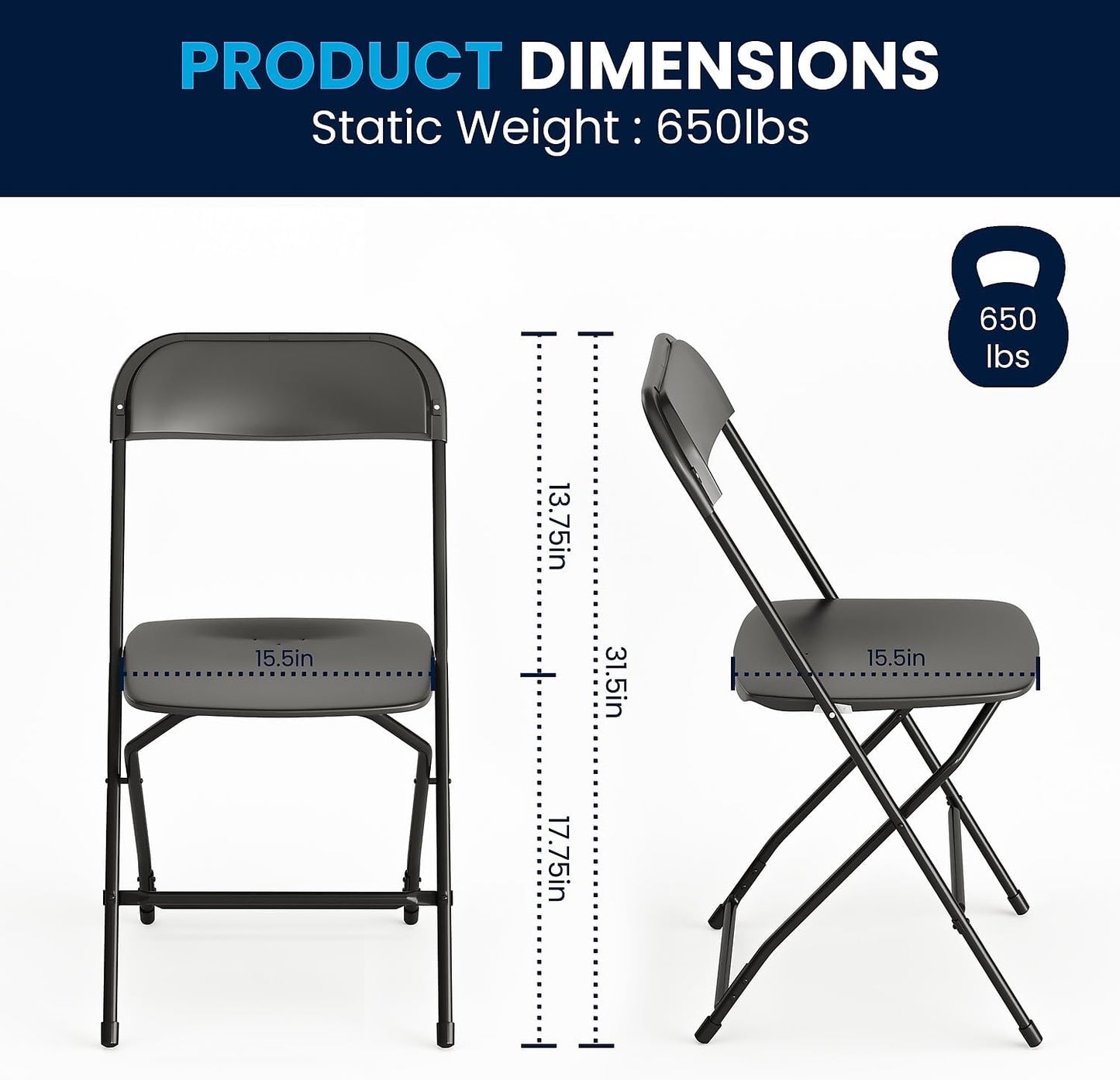 Flash Furniture Hercules Series Plastic Folding Chair - Black - 650LB Weight Capacity Comfortable Event Chair - Lightweight Folding Chair