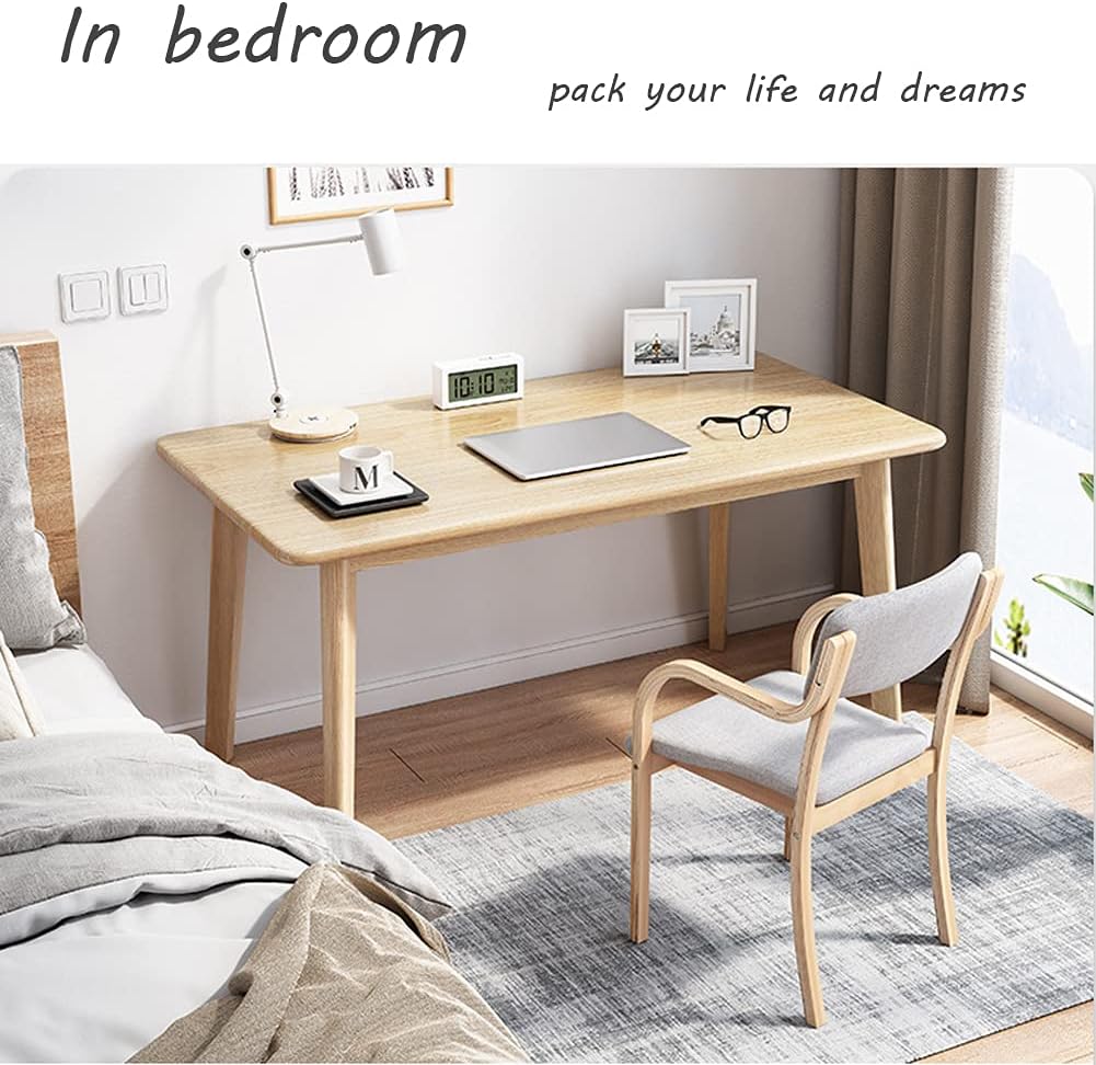 IOTXY Simple Wooden Writing Desk - Modern Minimalist Style PC Laptop Computer Workbench with Solid Wood Legs, 39" W Home Office Work Table for TV Stand Music Video Live Broadcast Workstation, Oak