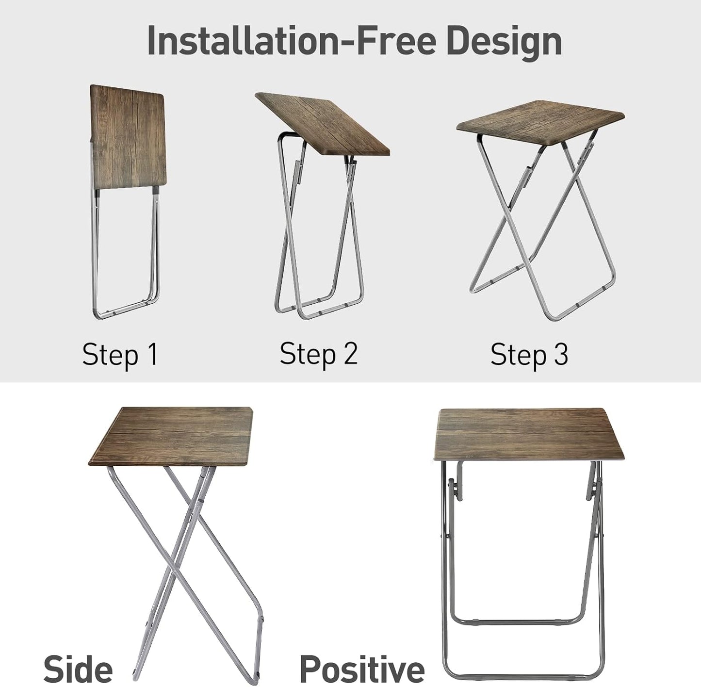 Garden 4 you TV Tray Table TV Dinner Tray with Sturdy MDF Set of 2,Eating Trays for Living Room with No Assembly Required,Small Folding Side Table 15 x 18.9 x 26in (3D,2PCS)