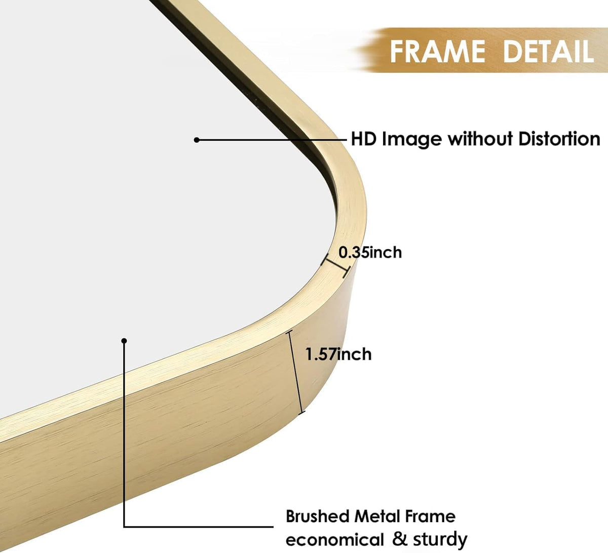 16x20 Inch Gold Bathroom Mirror, Brushed Brass Gold Metal Framed Rectangular Mirror with Rounded Corner, Bathroom Vanity Mirror for Bedroom or Living Room, Horizontal/Vertical
