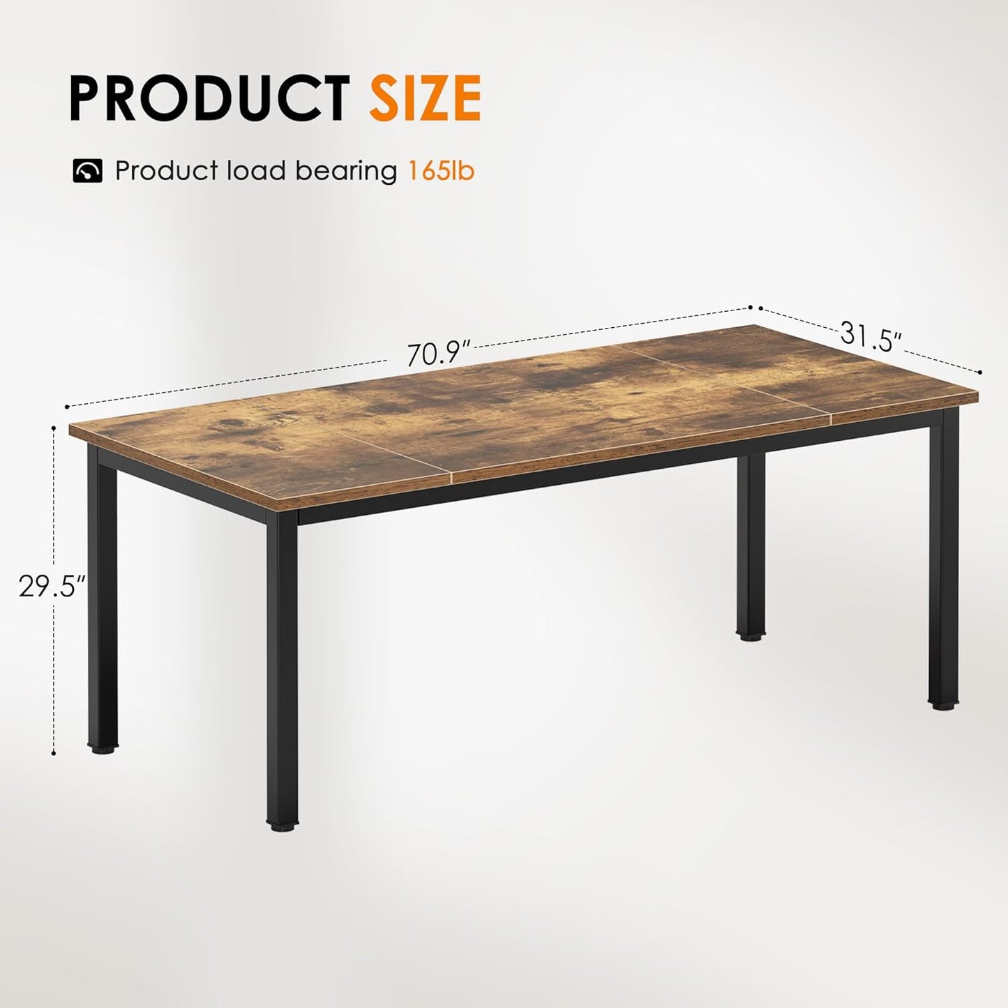 DlandHome Computer Desk, Large Executive Office Desk Computer Table Study Writing Workstation for Home Office,70.8 x 31.5 inch,Retro