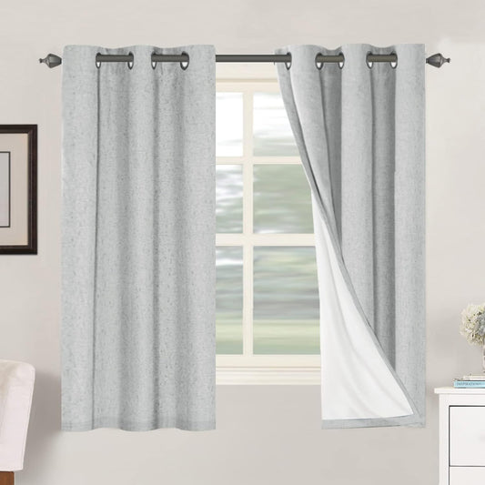 H.VERSAILTEX 100% Blackout Curtains for Bedroom Thermal Insulated Linen Textured Curtains Heat and Full Light Blocking Drapes Living Room Curtains 2 Panel Sets, Glacier Gray, 42x63 Inch