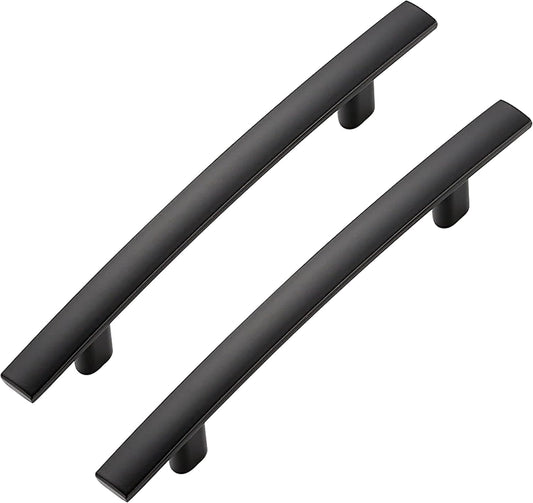 5 Pack Cabinet Handles 3.75" Hole Center - Curved Cabinet Pulls Black Drawer Pulls for Kitchen Cupboard Solid Hardware for Dresser Drawer Arch Hardware