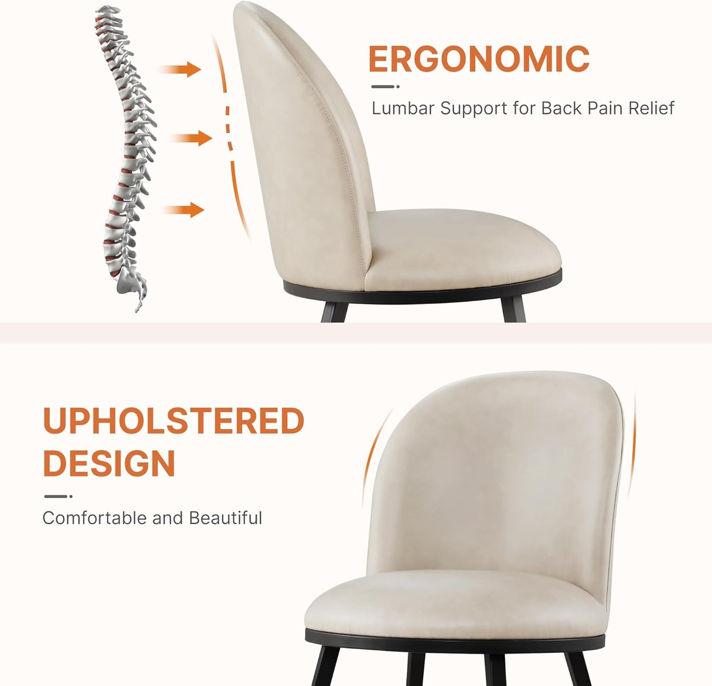 Dining Chairs Set of 4, Faux Leather Upholstered Dining Room Chairs with Ergonomic Backrest & Metal Legs, Modern Kitchen Side Chairs for Home, Restaurant, and Café, Beige, 2 Boxs