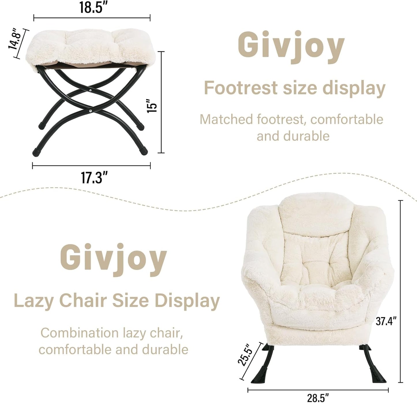 Plush Lazy Chair and Ottoman, Large Contemporary Accent Lounge Chair with Armrests and a Side Pocket, Modern Leisure Upholstered Sofa Reading Armchair with Footrest for Bedroom, Living Room