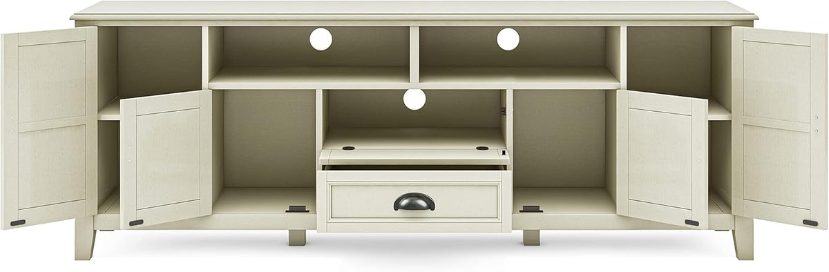 SIMPLIHOME Burlington SOLID WOOD 72 Inch Wide Transitional TV Media Stand in Antique White for TVs up to 80 Inches, For the Living Room and Entertainment Center