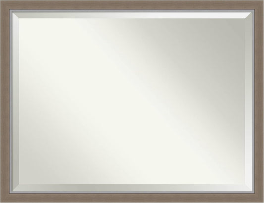 Amanti Art Brown Bathroom Mirror for Over Sink, 33x43 Eva Brown Narrow Rectangle Vanity Mirror, X-Large Rustic Farmhouse Frame, Hangs Horizonally and Vertically, Bathroom Wall Decor, Beveled Edge