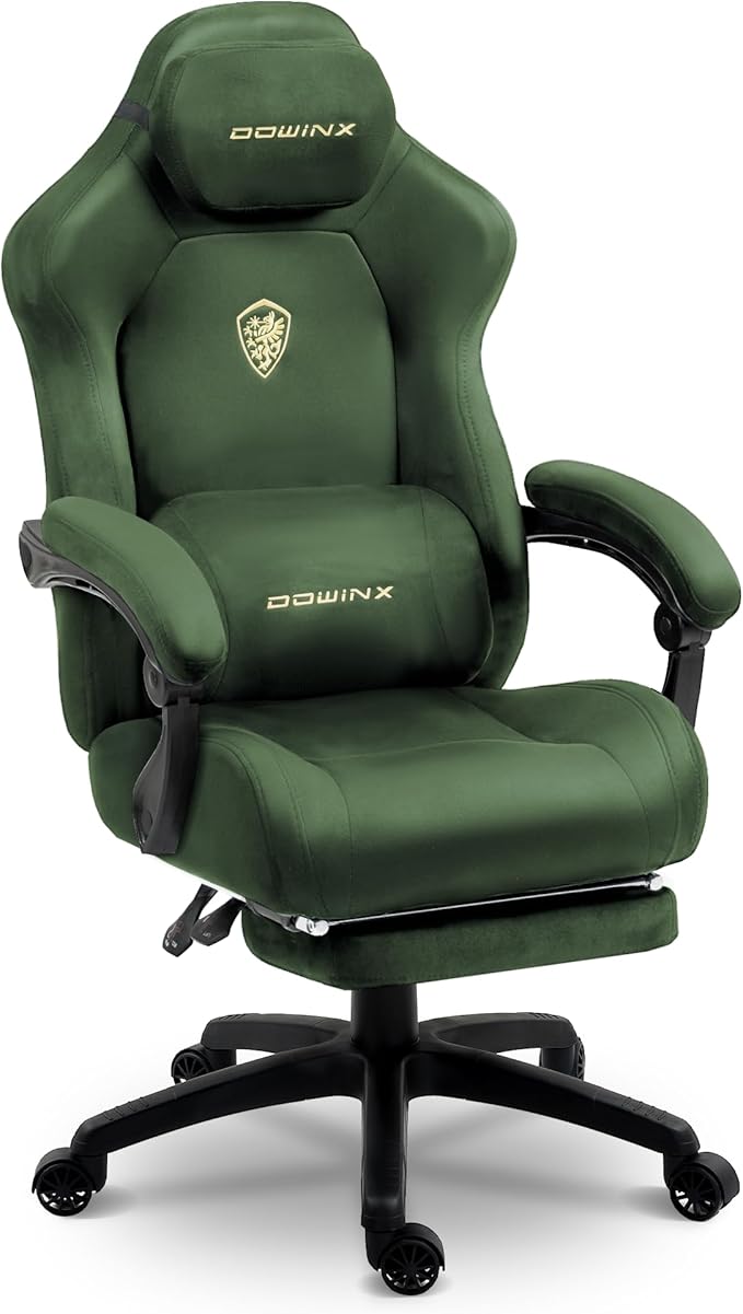 Dowinx Big and Tall Gaming Chair, Suede Fabric Game Chair with Pocket Spring Cushion, High Back Gamer Chair Ergonomic with Footrest for Adults Office, 440LBS, Green