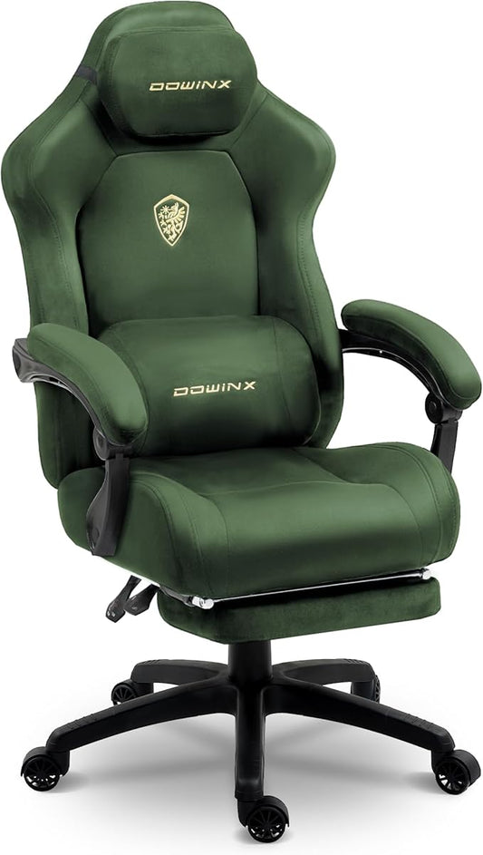 Dowinx Big and Tall Gaming Chair, Suede Fabric Game Chair with Pocket Spring Cushion, High Back Gamer Chair Ergonomic with Footrest for Adults Office, 440LBS, Green