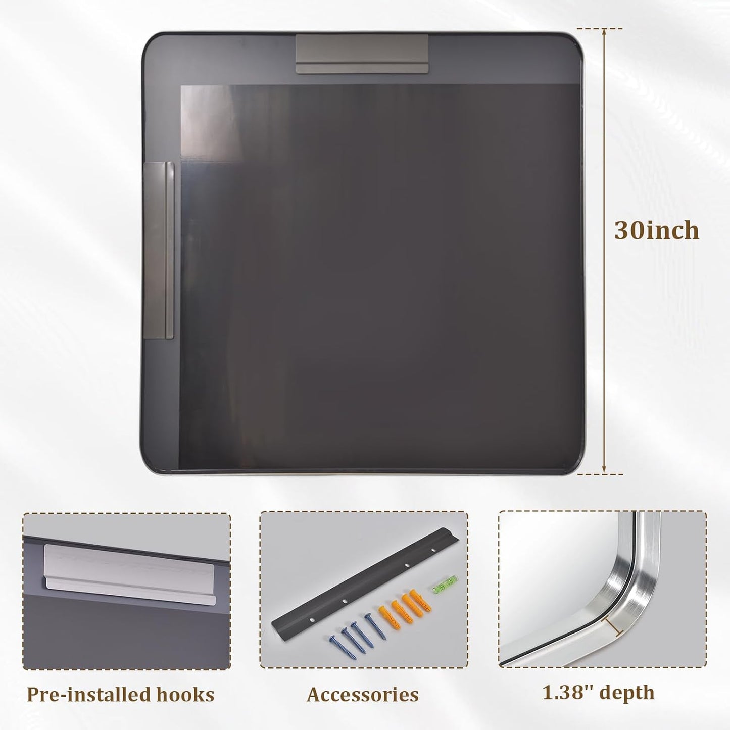 30"x 30" Silver Bathroom Mirror - Aluminum Framed Wall Mirror, Bathroom Wall Mounted Vanity Mirror, Modern Bathroom Mirror, Bedroom, Living Room Wall Mirror, Hang Horizontally or Vertically