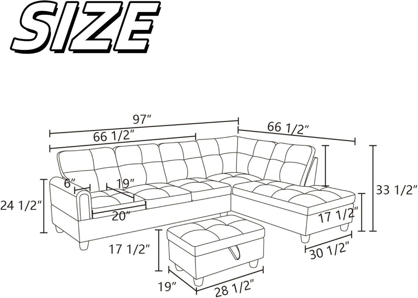 NAYSAYE Sectional Couch with Ottoman Storage, L Shaped Couch Sofa Furniture Sets, Modern Comfy Modular Comfy Sofa for Living Room Bedroom, Office and Apartment, Blue