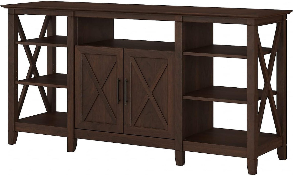 Bush Furniture Key West Tall TV Stand for 65 Inch TV in Bing Cherry, Farmhouse Entertainment Center with Storage