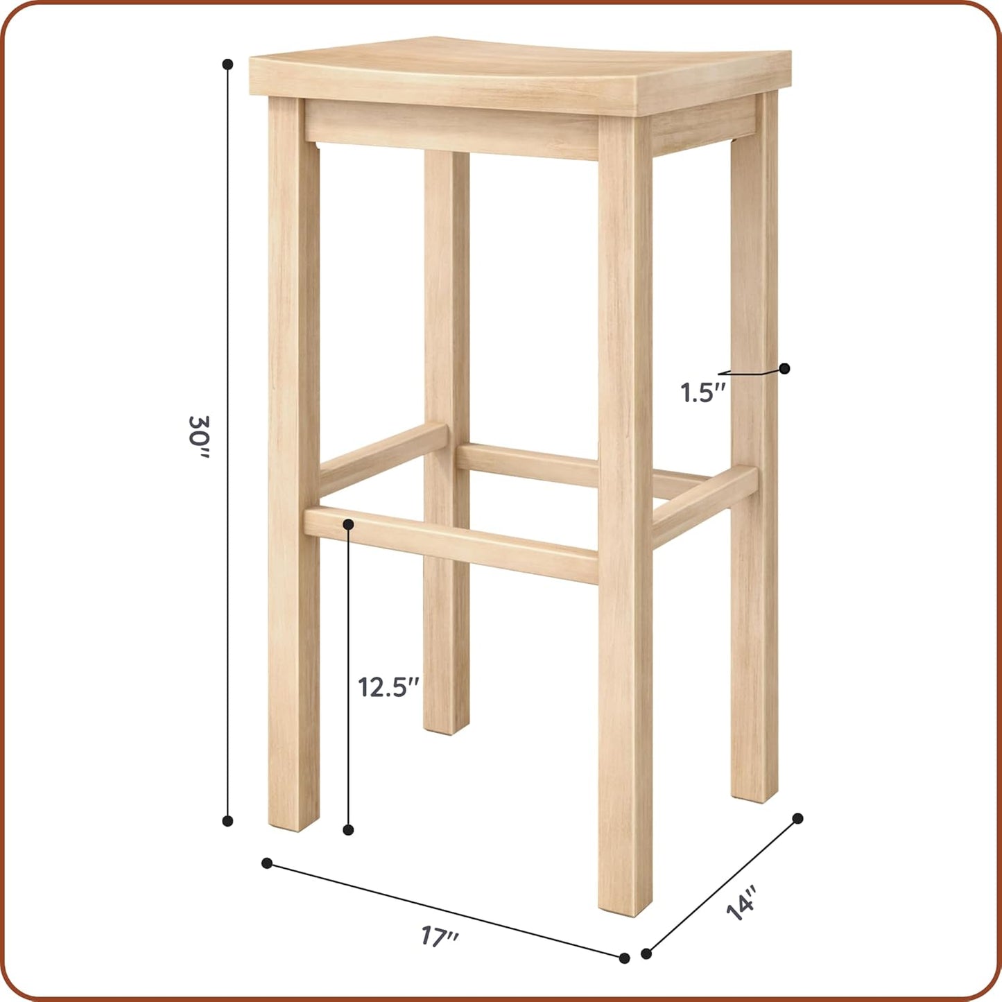Grain & Grove Smith Collection Set of 2 Solid Wood Bar Stools, 30 inch Saddle-Seat Bar Chairs, Backless, Heavy-Duty Construction, Footrest Support, for Kitchen Islands, Home Bars, and Counters, Blonde