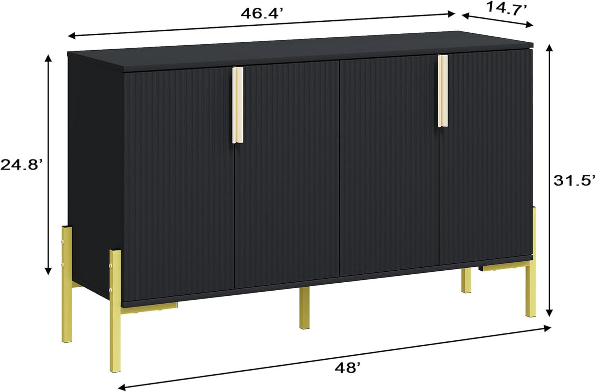 4 Doors Sideboard Buffet Cabinet with Adjustable Shelves,Modern Accent Sideboard with Golden Legs,Wide Storage Cabinet for Kitchen,Living Room,Black