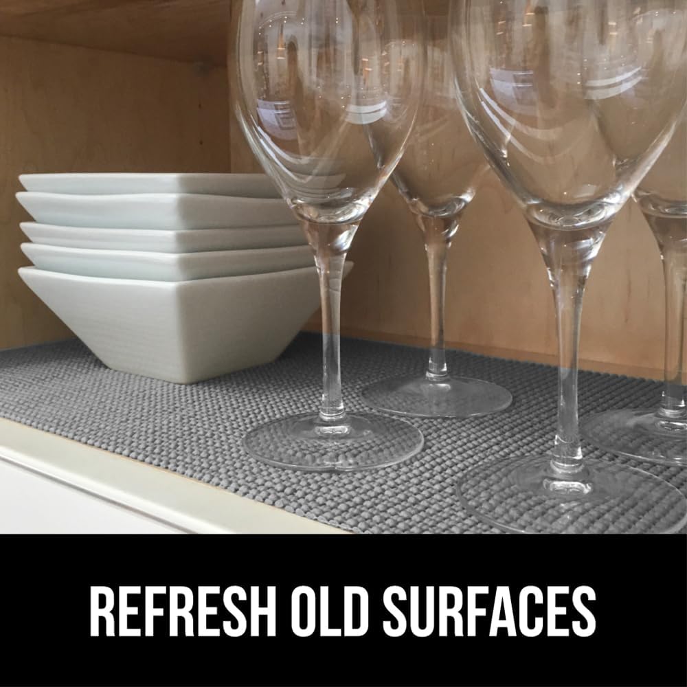 GORILLA GRIP powerGRIP Drawer Shelf and Cabinet Liner, Thick Strong Hold, Non-Adhesive Liners Protect Kitchen Cabinets and Cupboard, Bathroom Drawers, Easy Install, Breathable Mat, 17.5" x30', Gray