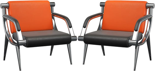 wonline 2Pcs Waiting Room Chair with Armrest PU Leather Office Furniture, Office Guest Seating Lobby Conference Reception Chairs for Airport Clinic Hospital Bank Salon Barber(Orange&Black)