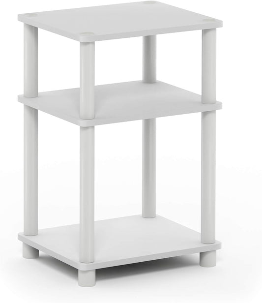Furinno Just 3-Tier Turn-N-Tube End Table / Side Table / Night Stand / Bedside Table with Plastic Poles, 1-Pack, White(Espresso)/White