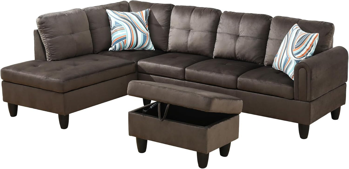 97" Oversized Sectional Couch, L Shaped Couch with Storage Ottoman, Modern Modular Sofa with Deep Seat, Sectional Couches for Living Room and Office, Dark Brown (Flannel)