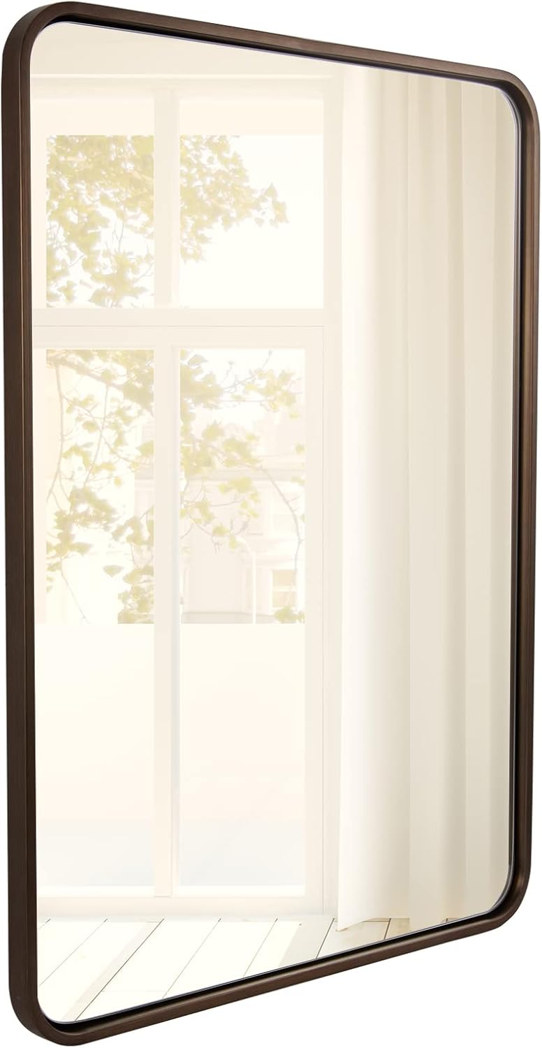 ANDY STAR Bronze Bathroom Mirror, 22X30’’ Bronze Mirrors for Wall, Rounded Rectangle Mirror for Bathroom Vanity Metal Framed, HD Reflection, Wall-Mounted Vertically or Horizontally