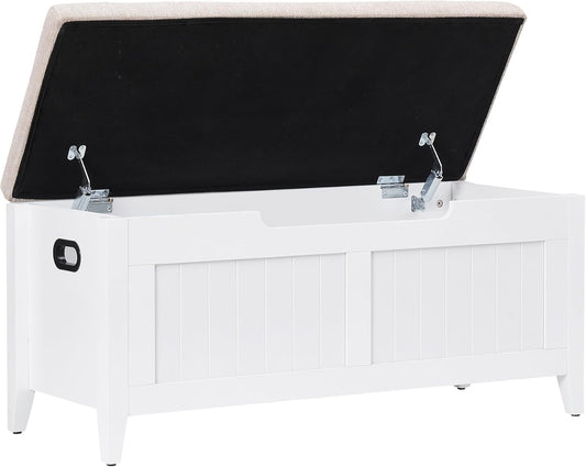 GAOMON 39.4" Storage Benches Entryway Bench with Cushion, 2 Safety Hinges, Storage Trunk, Shoe Bench Storage Chest for Entryway, Living Room, Bedroom, White