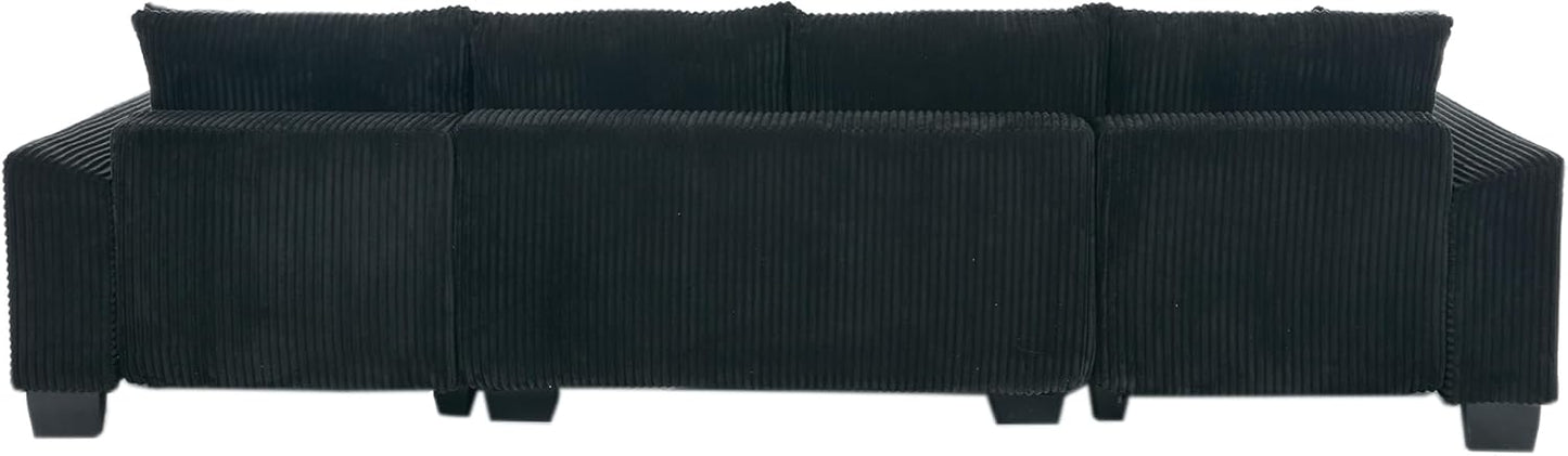 Symmetrical U Shaped Sectional Sofa Convertible Pull Out Sleeper Sofabed with Double Chaise Daybed , Corduroy Upholstered U Shaped Lounge Sofa Couch Bed w/ Throw Pillows for Living Room Apartment