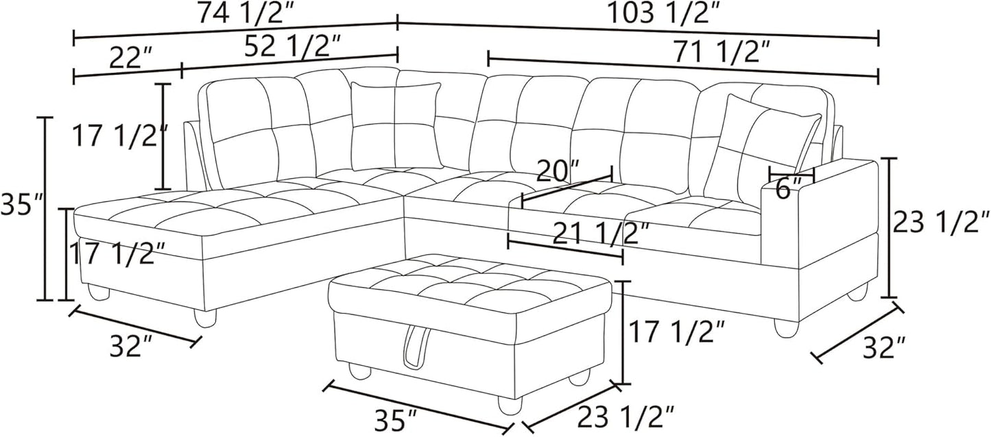 NicBex Sectional Couch 3 Pieces Sofa Set with Right Chaise Lint PVC L Shaped Cloud Couch for Living Room Furniture Sets with Storage Ottoman, Modular Sofa for Living Room & Apartment, Beige+Black