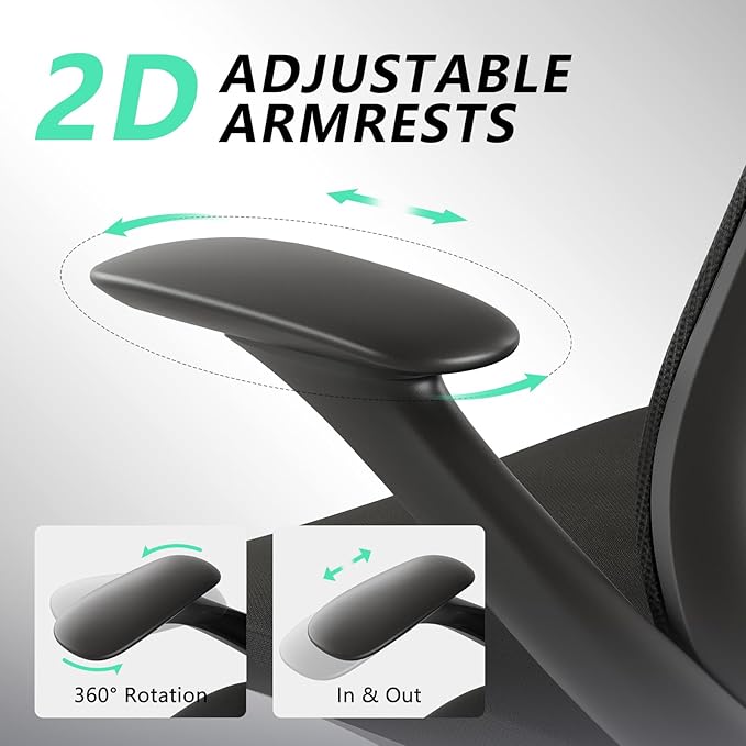 Ergonomic Office Chair, High-Back Mesh Executive Chair with Lumbar Support & 360° Adjustable Arms, Reclining Desk Chair with Tilt Lock for Home Office, Gaming, and Work, 300lb Capacity (Black)