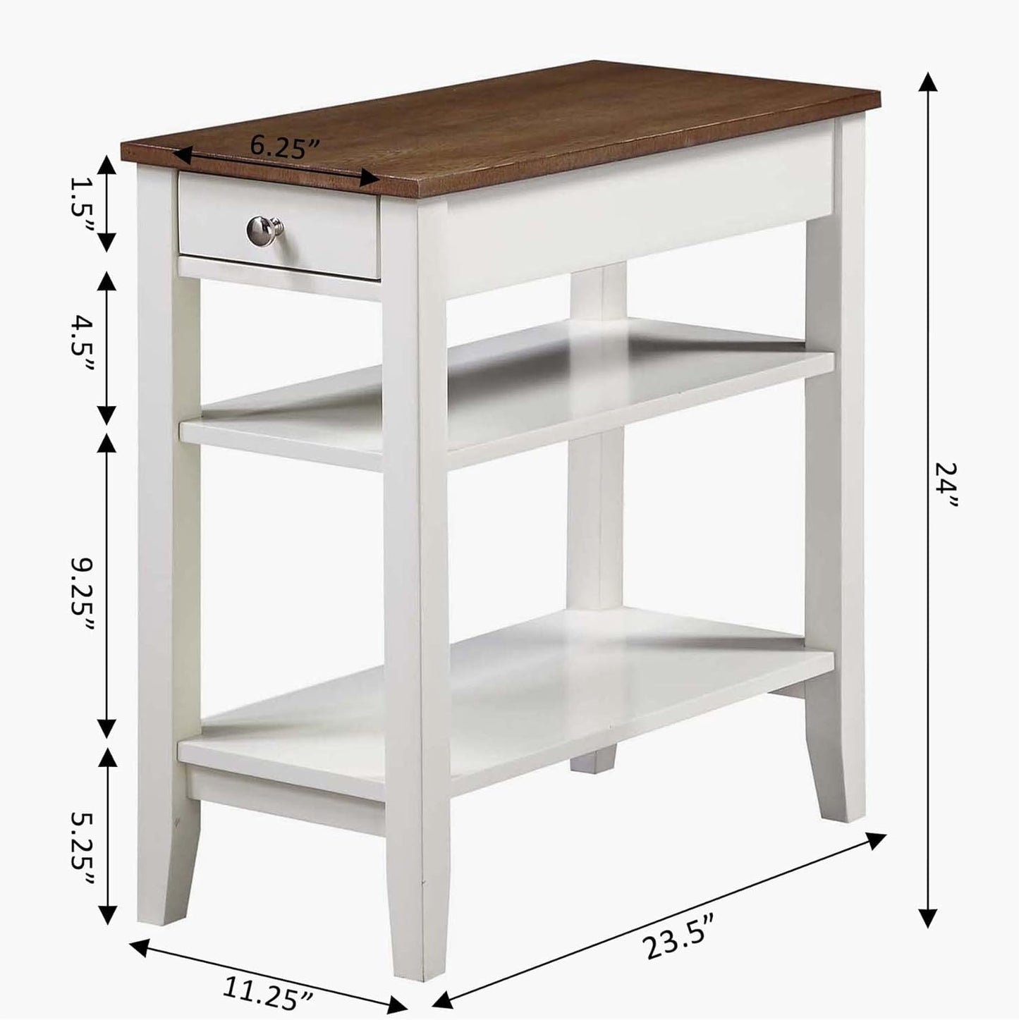 Convenience Concepts American Heritage Chairside End Table with Drawer 23.5" - Classic Living Room Table with Storage Shelf, Bedroom Nightstand, Driftwood/White
