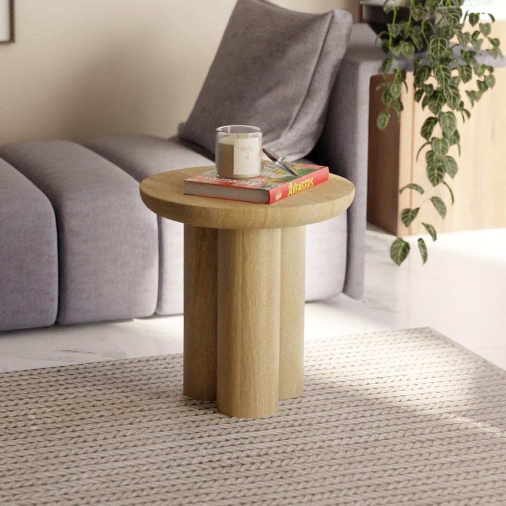 Relso Gaia Round End Table for Living Room and Farmhouse | Solid Mango Wood for Rustic Elegance | Ideal for Side Tables, Nightstands & More | Wood Side Table Round for Bedroom (Natural)