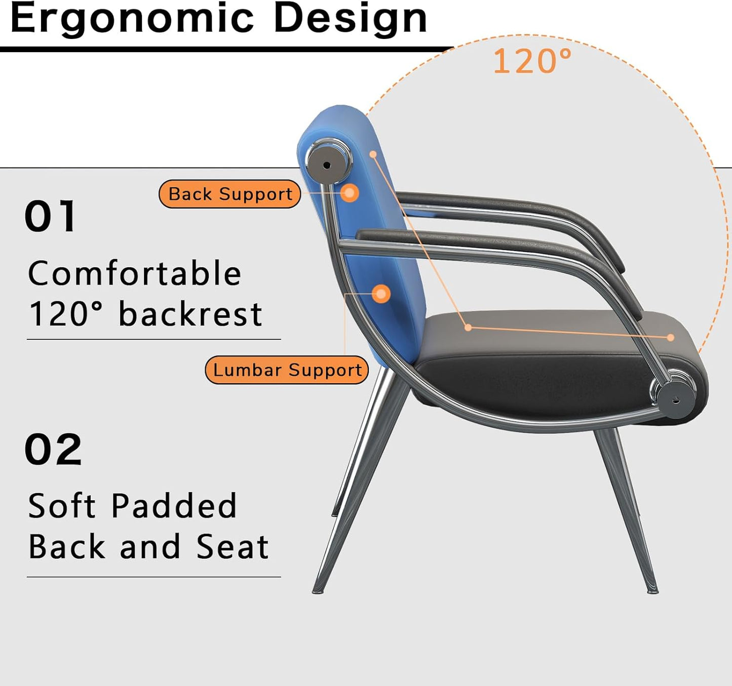wonline 4 Seat Waiting Room Chair with Armrest PU Leather Office Furniture, Office Guest Seating Lobby Conference Reception Chairs for Airport Clinic Hospital Bank Salon Barber(Blue&Black)