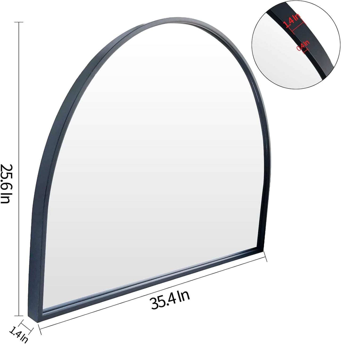 WAMIRRO Minimalist Black Arched Mirror,Large Farmhouse Bathroom Fireplace Mantel Horizontal Wide Arch Mirrors for Entryway/Living Room 26"X36"